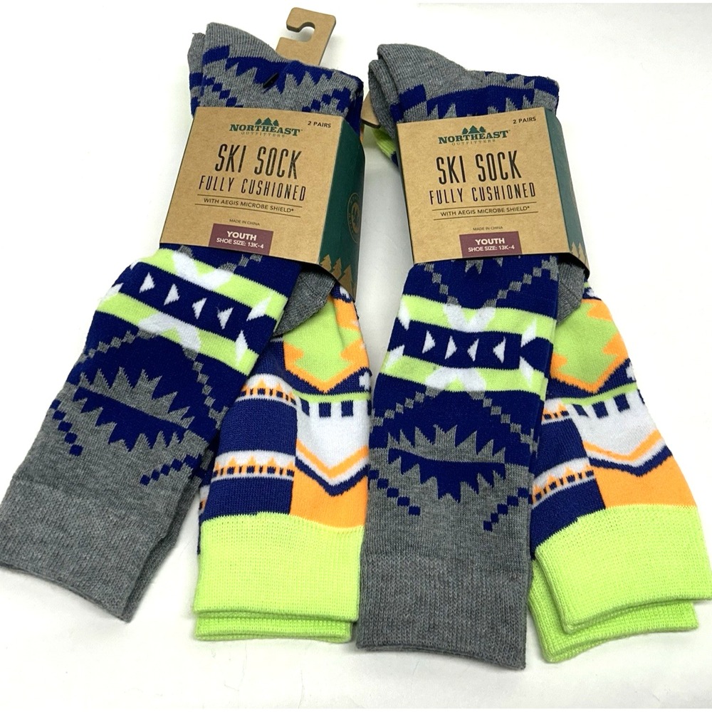 Northeast Outfitters Ski Socks Lot of 2 (2 Pair Ea) Youth Small Aztec Socks (B9)